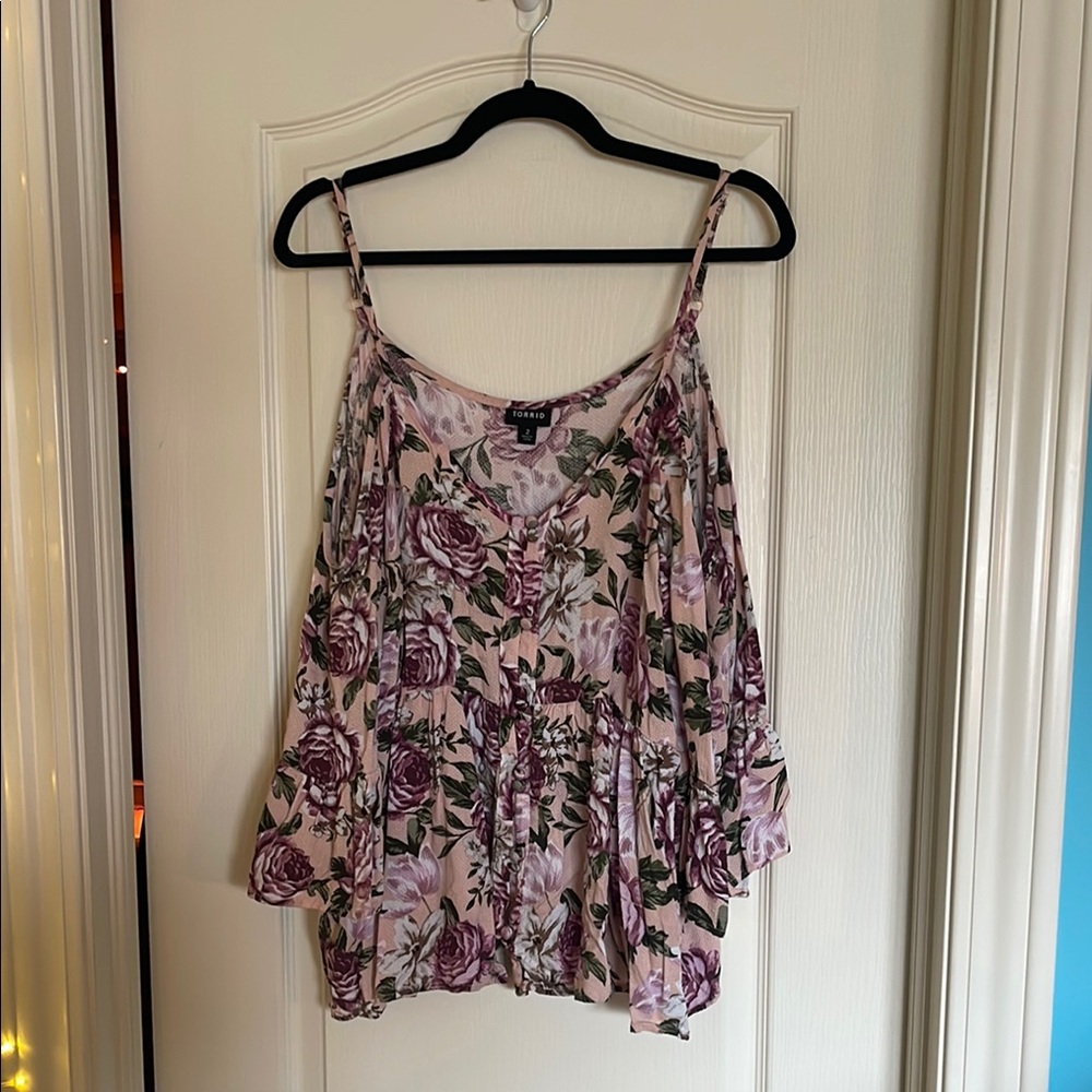 Purple and Pink Ruffled Off Shoulder Camisole